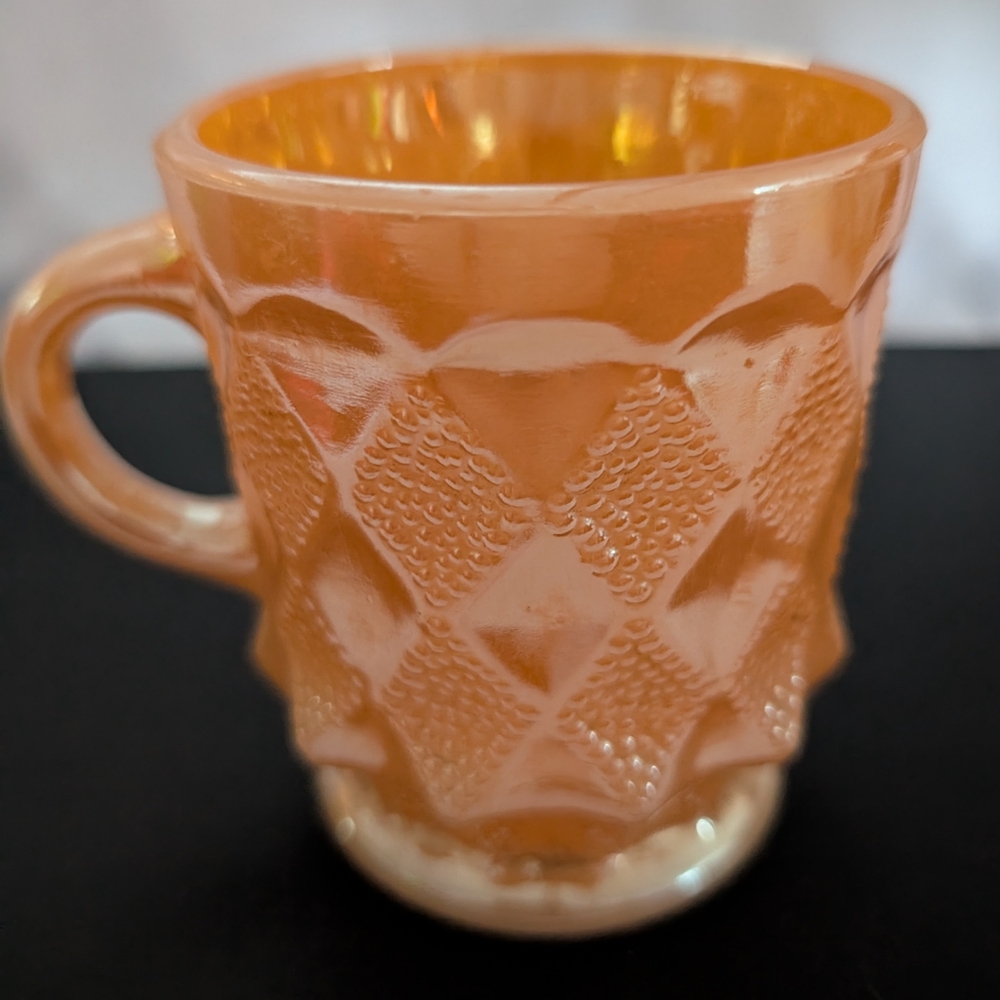Vintage Anchor Hocking Fire King Coffee Mug Diamond Peach Lustre